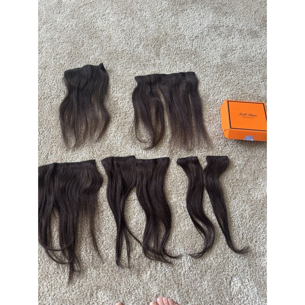 Full Shine Real Human Hair Clip In Extensions Brown 13" 7 Piece Set Seamless